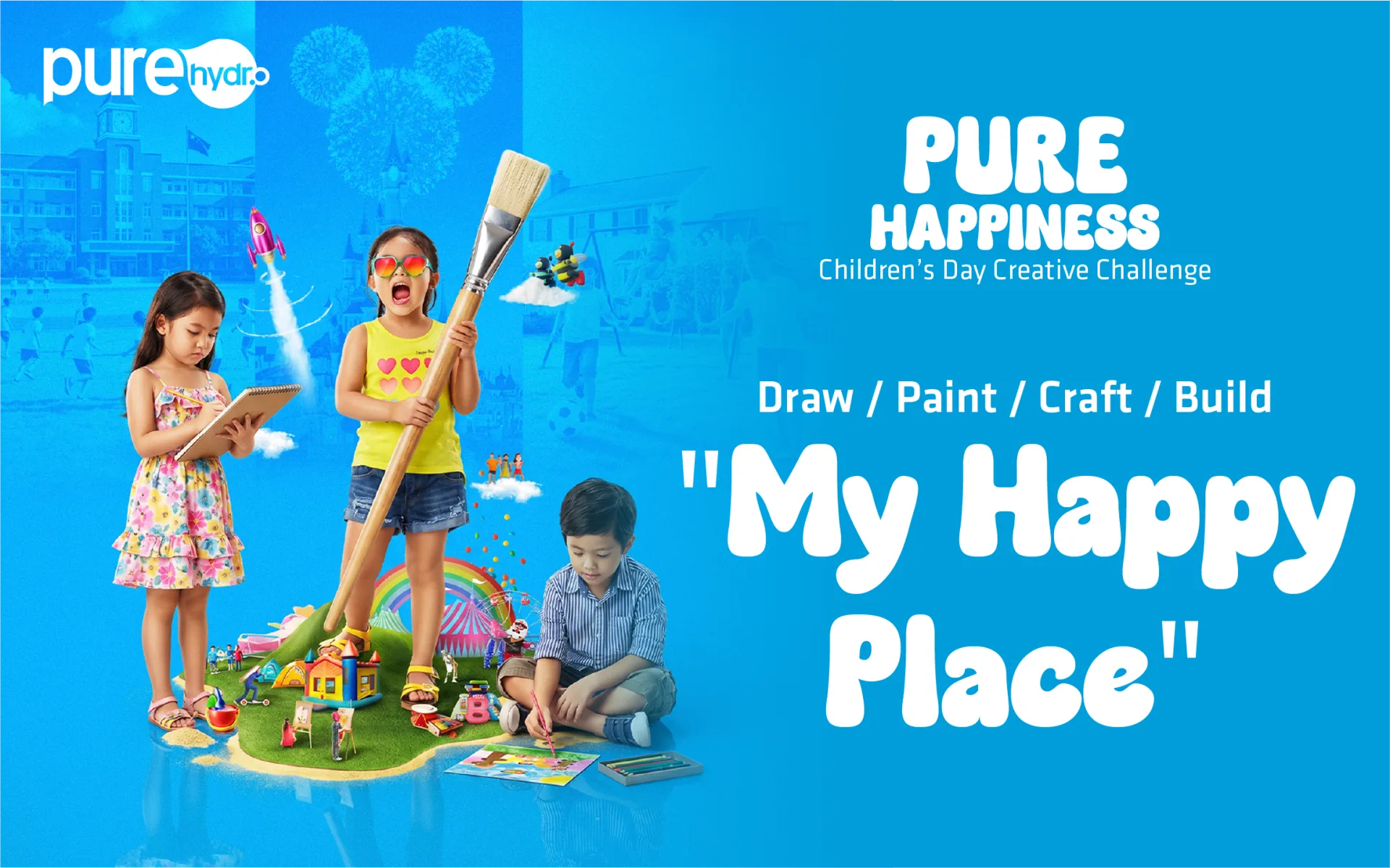 Pure Happiness ළමා දින නිර්මාණ අභියෝගය — "My Happy Place". අඳින්න, පින්තාරු කරන්න, අත්කම් හෝ ගොඩනැගීම් කරන්න. / Pure Happiness Children’s Day Creative Challenge — "My Happy Place". Draw, paint, craft or build.